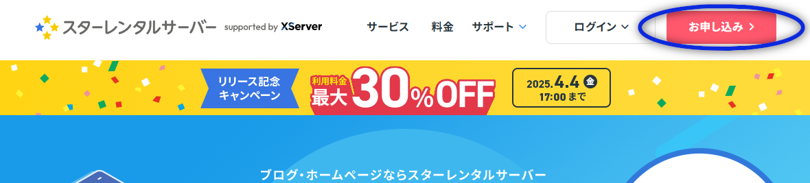 スターレンタルサーバーのトップページ